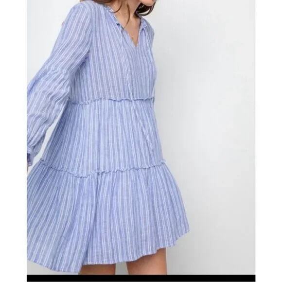 Rails Everly Ludlow Stripe Linen Blend Long Sleeve Mini Dress - Picture 11 of 11